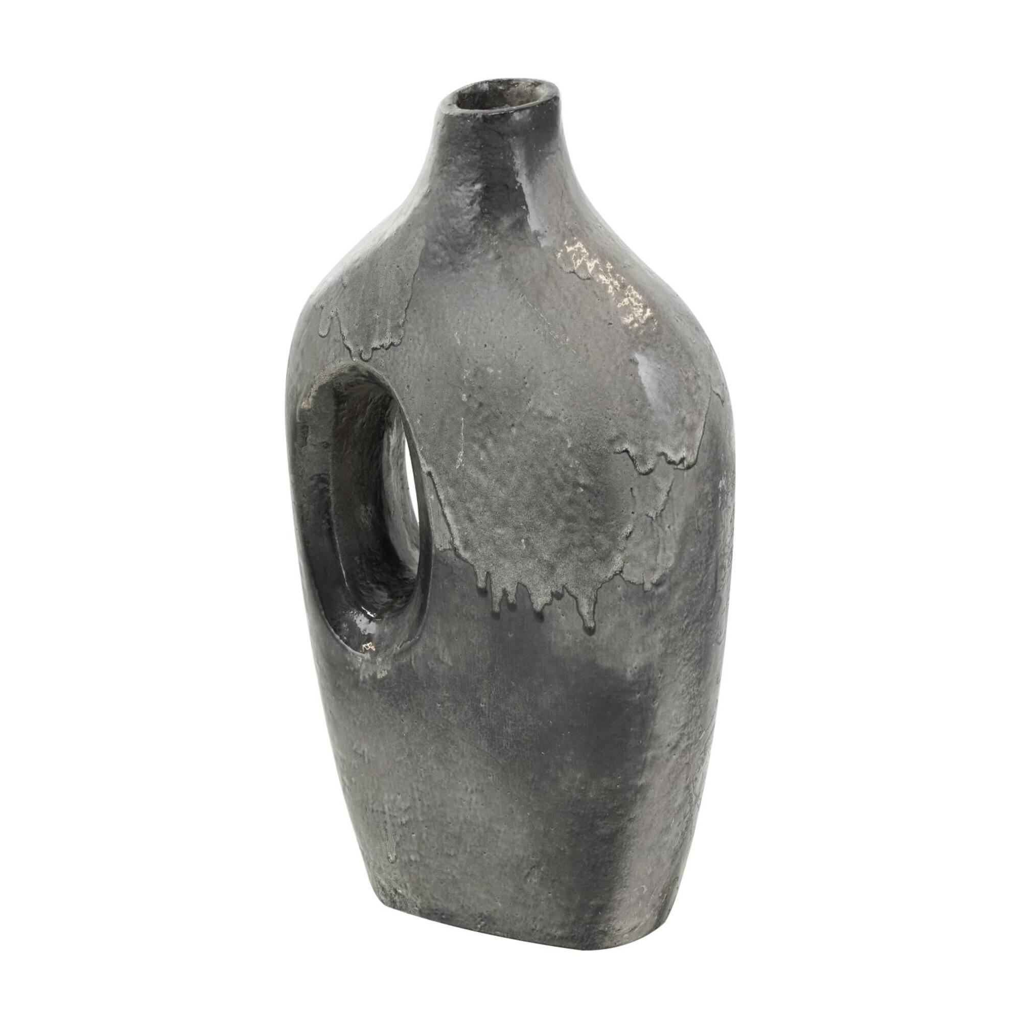 Gray Paper Mache Marble Inspired Decorative Vase with Cutout Handle